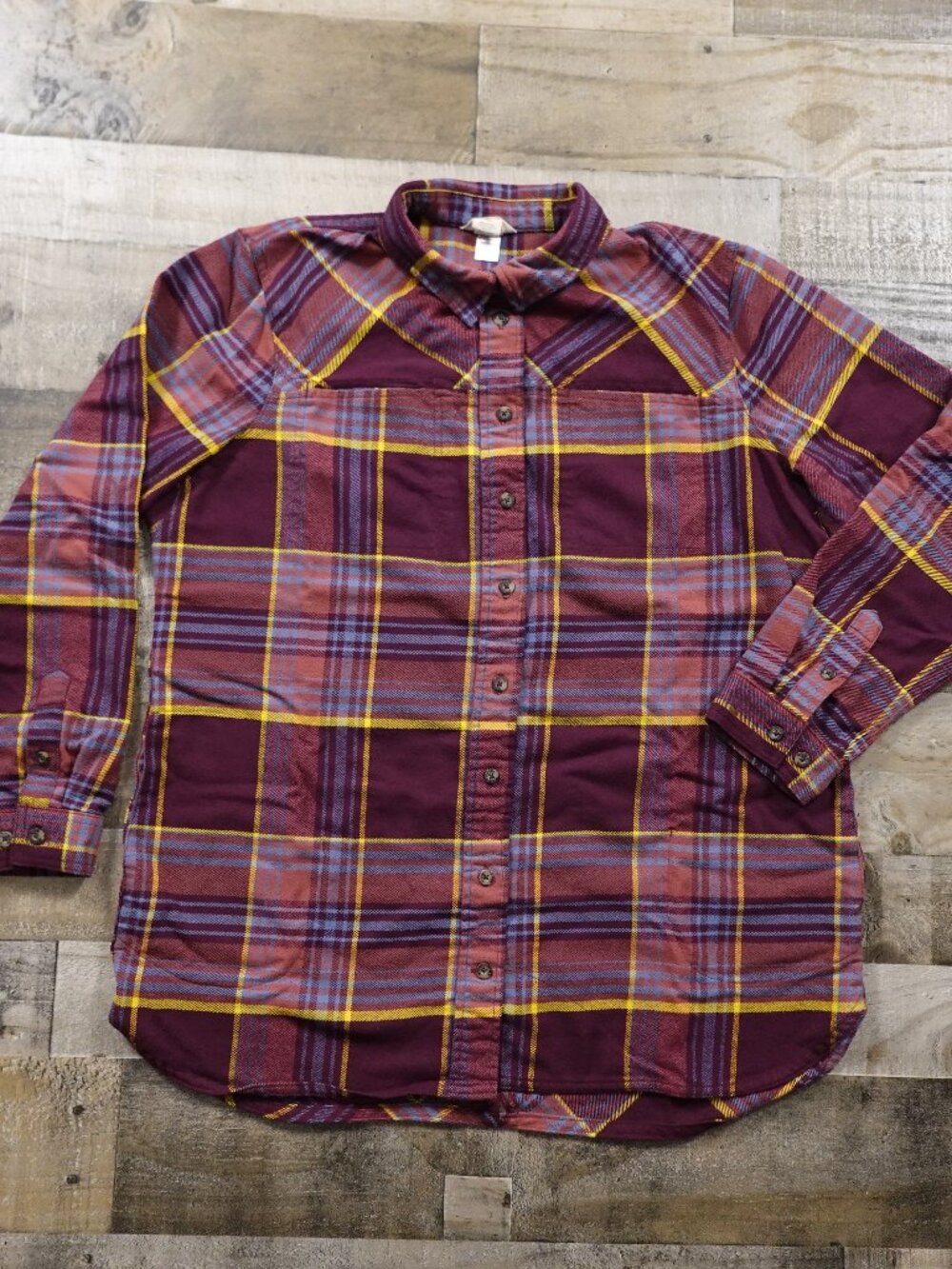 Duluth Trading Folklore Flannel Tunic Women's XL Burgundy Plaid Long Sleeve